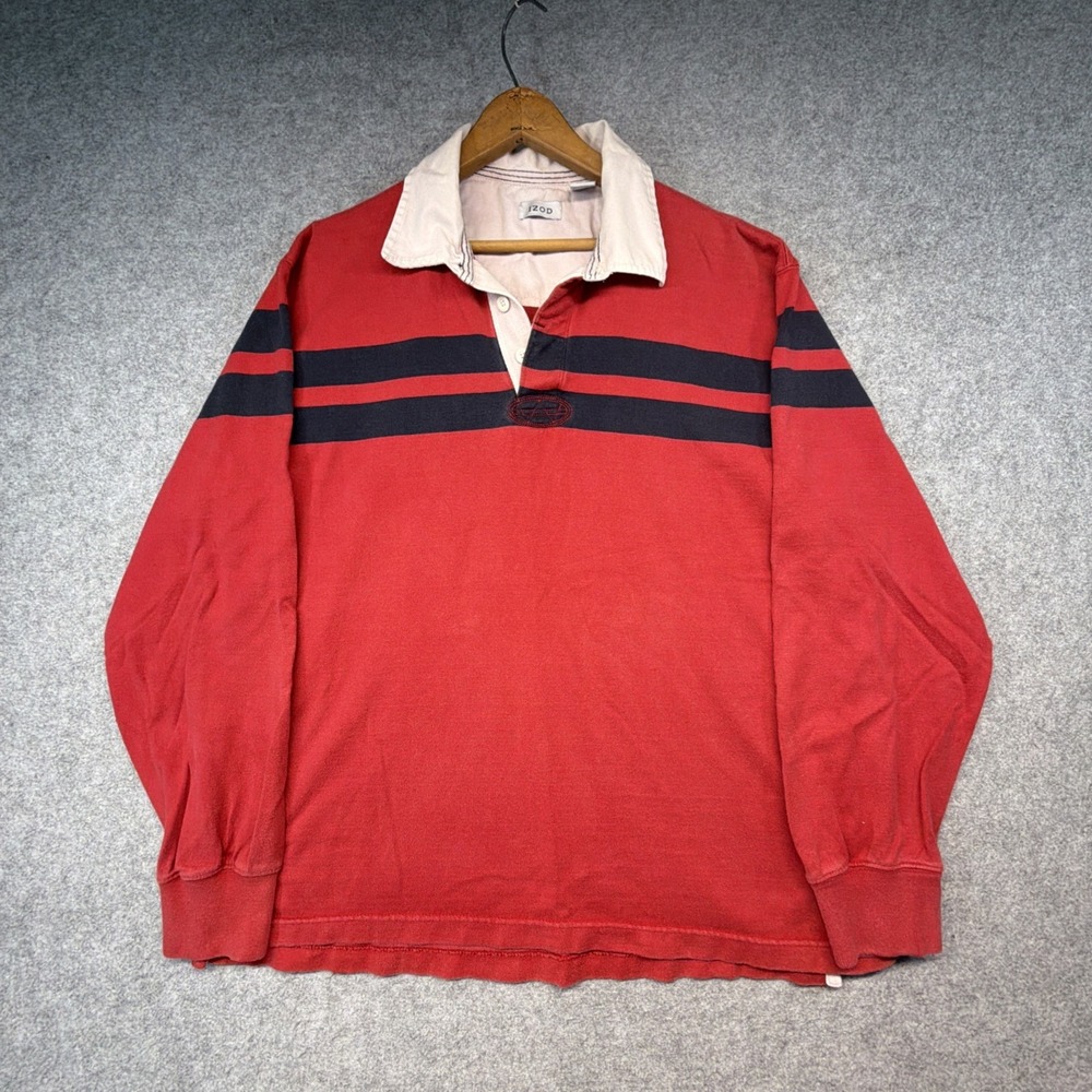 Vintage IZOD Men's Large Striped Cotton Long Sleeve Rugby Shirt